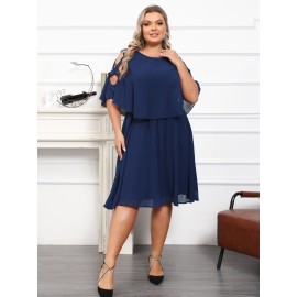 2 In 1 Plus Size Solid Cutout Loose Dress, Casual Side Cross Irregular Cape Sleeve Dress For Spring & Summer, Women's Plus Size Clothing 2 In 1 Plus Size Solid Cutout Loose Dress, Casual Side Cross Irregular Cape Sleeve Dress For Spring & Summer, Women's Plus Size Clothing