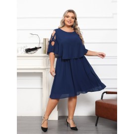 2 In 1 Plus Size Solid Cutout Loose Dress, Casual Side Cross Irregular Cape Sleeve Dress For Spring & Summer, Women's Plus Size Clothing 2 In 1 Plus Size Solid Cutout Loose Dress, Casual Side Cross Irregular Cape Sleeve Dress For Spring & Summer, Women's Plus Size Clothing