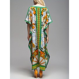 Plus Size Allover Print Coverup Dress, Vacation Batwing Sleeve Loose Beachwear Dress, Women's Plus Size Clothing Plus Size Allover Print Coverup Dress, Vacation Batwing Sleeve Loose Beachwear Dress, Women's Plus Size Clothing