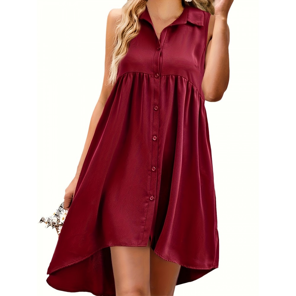 Big Size Women's Lapel Button Dress Summer Sleeveless Loose Front Short Back Length Irregular A-line Dress Lightweight Soft Comfortable Knee Short Dress Seaside Vacation Beach Dress Big Size Dresses Big Size Women's Lapel Button Dress Summer Sleeveless Loose Front Short Back Length Irregular A-line Dress Lightweight Soft Comfortable Knee Short Dress Seaside Vacation Beach Dress Big Size Dresses