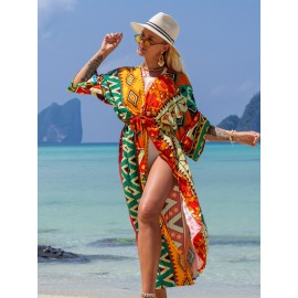 Women's Kaftan Beach Smock Positioning Print Cotton Long Cardigan Sun Protection Resort Seaside Women's Kaftan Beach Smock Positioning Print Cotton Long Cardigan Sun Protection Resort Seaside