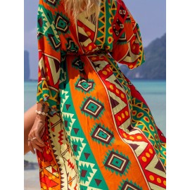 Women's Kaftan Beach Smock Positioning Print Cotton Long Cardigan Sun Protection Resort Seaside Women's Kaftan Beach Smock Positioning Print Cotton Long Cardigan Sun Protection Resort Seaside