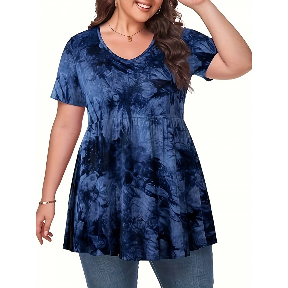 Plus Size Tie Dye Print T-Shirt, Casual V Neck Short Sleeve T-Shirt, Women's Plus Size Clothing Plus Size Tie Dye Print T-Shirt, Casual V Neck Short Sleeve T-Shirt, Women's Plus Size Clothing