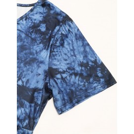 Plus Size Tie Dye Print T-Shirt, Casual V Neck Short Sleeve T-Shirt, Women's Plus Size Clothing Plus Size Tie Dye Print T-Shirt, Casual V Neck Short Sleeve T-Shirt, Women's Plus Size Clothing