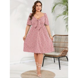 Plus Size V Neck Fitted A-Line Knee Length Wrap Dress with Pockets - Medium Stretch Polyester Floral Print Casual Party Dress for All Seasons Plus Size V Neck Fitted A-Line Knee Length Wrap Dress with Pockets - Medium Stretch Polyester Floral Print Casual Party Dress for All Seasons