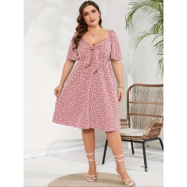 Plus Size V Neck Fitted A-Line Knee Length Wrap Dress with Pockets - Medium Stretch Polyester Floral Print Casual Party Dress for All Seasons Plus Size V Neck Fitted A-Line Knee Length Wrap Dress with Pockets - Medium Stretch Polyester Floral Print Casual Party Dress for All Seasons