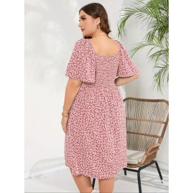 Plus Size V Neck Fitted A-Line Knee Length Wrap Dress with Pockets - Medium Stretch Polyester Floral Print Casual Party Dress for All Seasons Plus Size V Neck Fitted A-Line Knee Length Wrap Dress with Pockets - Medium Stretch Polyester Floral Print Casual Party Dress for All Seasons