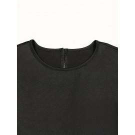 Plus Size Solid Crew Neck Midi Dress - Comfortable & Flattering Short Sleeve Style - Fashionable Casual Wear for Women Plus Size Solid Crew Neck Midi Dress - Comfortable & Flattering Short Sleeve Style - Fashionable Casual Wear for Women