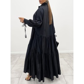 Plus Size Solid Color Collared Maxi Dress - Elegant Ruffle Hem Detailing, Comfortable Long Sleeve Design, Perfect for Casual Occasions - Suitable for Spring and Fall Seasons, Designed for Plus Size Women, Womens Clothing Collection Plus Size Solid Color Collared Maxi Dress - Elegant Ruffle Hem Detailing, Comfortable Long Sleeve Design, Perfect for Casual Occasions - Suitable for Spring and Fall Seasons, Designed for Plus Size Women, Womens Clothing Collection