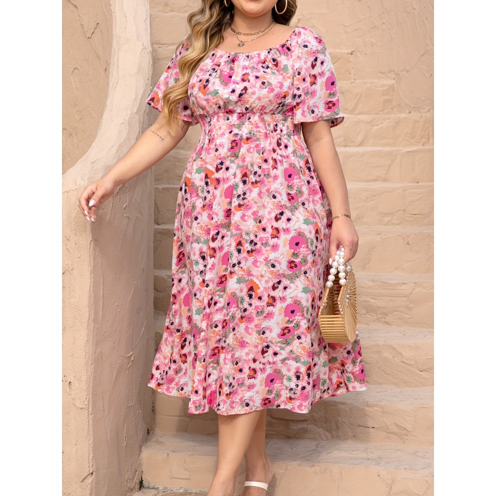 plus size elegant dress, Spring/summer vacation floral style casual everyday dress plus size elegant dress, Spring/summer vacation floral style casual everyday dress