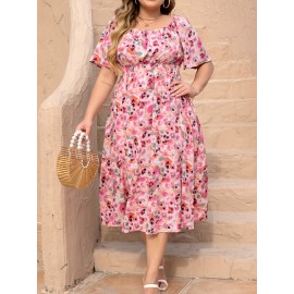 plus size elegant dress, Spring/summer vacation floral style casual everyday dress plus size elegant dress, Spring/summer vacation floral style casual everyday dress