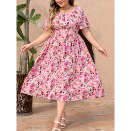 plus size elegant dress, Spring/summer vacation floral style casual everyday dress plus size elegant dress, Spring/summer vacation floral style casual everyday dress
