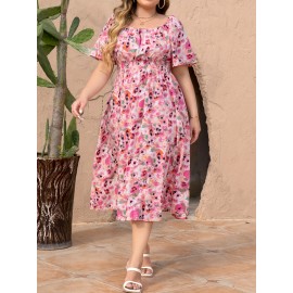 plus size elegant dress, Spring/summer vacation floral style casual everyday dress plus size elegant dress, Spring/summer vacation floral style casual everyday dress