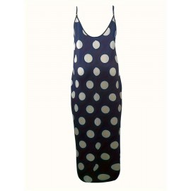 Plus Size Polka Dots Print Tank Dress, Elegant Sleeveless Slant Pockets Strap Dress For Spring & Summer, Women's Plus Size Clothing Plus Size Polka Dots Print Tank Dress, Elegant Sleeveless Slant Pockets Strap Dress For Spring & Summer, Women's Plus Size Clothing