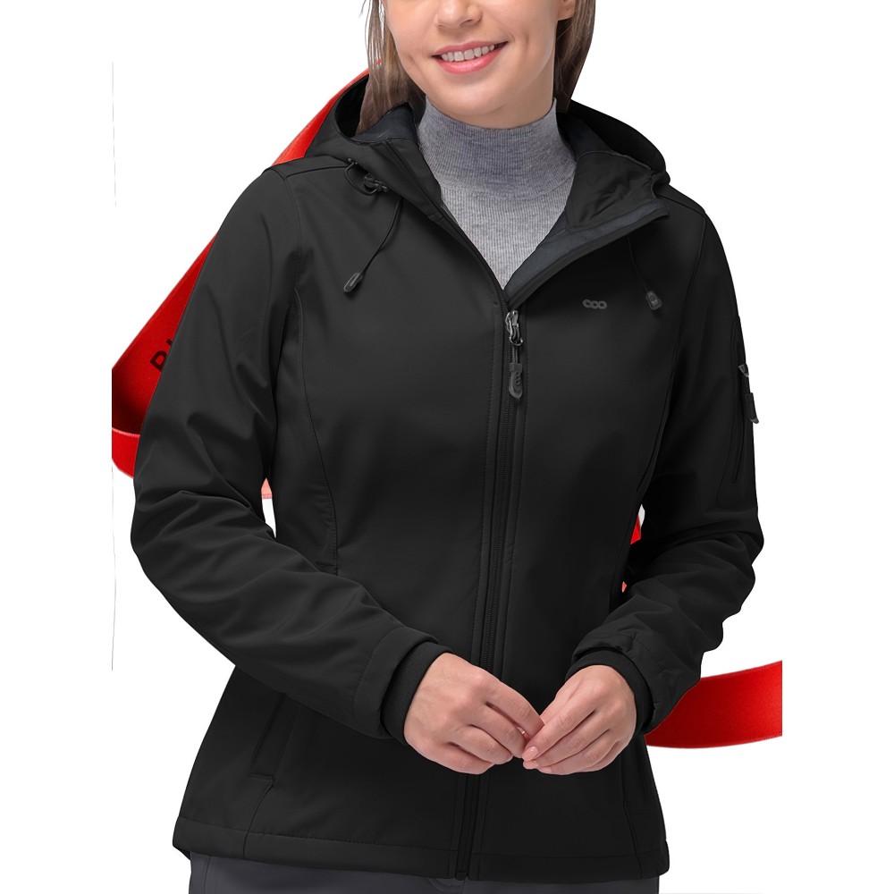Softshell Jacket for Women, Casual Plush Lined Warm Hooded Windproof Coat with Adjustable Hood and Drawcord Hem for Winter Fall Outdoor Hiking Softshell Jacket for Women, Casual Plush Lined Warm Hooded Windproof Coat with Adjustable Hood and Drawcord Hem for Winter Fall Outdoor Hiking