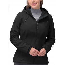 Softshell Jacket for Women, Casual Plush Lined Warm Hooded Windproof Coat with Adjustable Hood and Drawcord Hem for Winter Fall Outdoor Hiking Softshell Jacket for Women, Casual Plush Lined Warm Hooded Windproof Coat with Adjustable Hood and Drawcord Hem for Winter Fall Outdoor Hiking