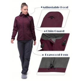Softshell Jacket for Women, Casual Plush Lined Warm Hooded Windproof Coat with Adjustable Hood and Drawcord Hem for Winter Fall Outdoor Hiking Softshell Jacket for Women, Casual Plush Lined Warm Hooded Windproof Coat with Adjustable Hood and Drawcord Hem for Winter Fall Outdoor Hiking