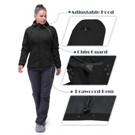 Softshell Jacket for Women, Casual Plush Lined Warm Hooded Windproof Coat with Adjustable Hood and Drawcord Hem for Winter Fall Outdoor Hiking Softshell Jacket for Women, Casual Plush Lined Warm Hooded Windproof Coat with Adjustable Hood and Drawcord Hem for Winter Fall Outdoor Hiking