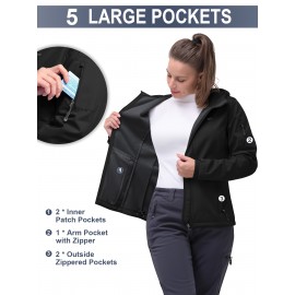 Softshell Jacket for Women, Casual Plush Lined Warm Hooded Windproof Coat with Adjustable Hood and Drawcord Hem for Winter Fall Outdoor Hiking Softshell Jacket for Women, Casual Plush Lined Warm Hooded Windproof Coat with Adjustable Hood and Drawcord Hem for Winter Fall Outdoor Hiking