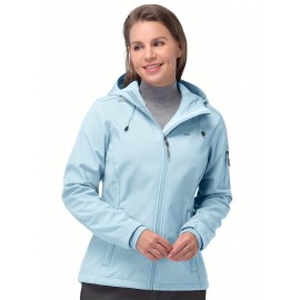Softshell Jacket for Women, Casual Plush Lined Warm Hooded Windproof Coat with Adjustable Hood and Drawcord Hem for Winter Fall Outdoor Hiking Softshell Jacket for Women, Casual Plush Lined Warm Hooded Windproof Coat with Adjustable Hood and Drawcord Hem for Winter Fall Outdoor Hiking