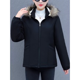 Women's Short Sleeve Winter Coat , Faux Fur Hooded Jacket, Casual Polyester Pullover, Solid Color, Regular Fit, Long Sleeve, No Belt, Zipper Front, Winter Fashion Women's Short Sleeve Winter Coat , Faux Fur Hooded Jacket, Casual Polyester Pullover, Solid Color, Regular Fit, Long Sleeve, No Belt, Zipper Front, Winter Fashion