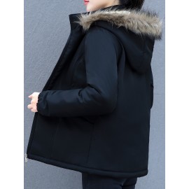 Women's Short Sleeve Winter Coat , Faux Fur Hooded Jacket, Casual Polyester Pullover, Solid Color, Regular Fit, Long Sleeve, No Belt, Zipper Front, Winter Fashion Women's Short Sleeve Winter Coat , Faux Fur Hooded Jacket, Casual Polyester Pullover, Solid Color, Regular Fit, Long Sleeve, No Belt, Zipper Front, Winter Fashion