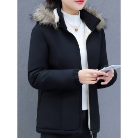 Women's Short Sleeve Winter Coat , Faux Fur Hooded Jacket, Casual Polyester Pullover, Solid Color, Regular Fit, Long Sleeve, No Belt, Zipper Front, Winter Fashion Women's Short Sleeve Winter Coat , Faux Fur Hooded Jacket, Casual Polyester Pullover, Solid Color, Regular Fit, Long Sleeve, No Belt, Zipper Front, Winter Fashion