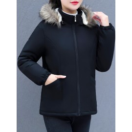 Women's Short Sleeve Winter Coat , Faux Fur Hooded Jacket, Casual Polyester Pullover, Solid Color, Regular Fit, Long Sleeve, No Belt, Zipper Front, Winter Fashion Women's Short Sleeve Winter Coat , Faux Fur Hooded Jacket, Casual Polyester Pullover, Solid Color, Regular Fit, Long Sleeve, No Belt, Zipper Front, Winter Fashion