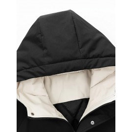 Plus Size Women'S Hooded Fleece Jacket, Casual Style, Non-Stretch Solid Color, Long Sleeve, Regular Length, with Pockets, Woven Fabric Outerwear with Polyester Lining for Winter Plus Size Women'S Hooded Fleece Jacket, Casual Style, Non-Stretch Solid Color, Long Sleeve, Regular Length, with Pockets, Woven Fabric Outerwear with Polyester Lining for Winter