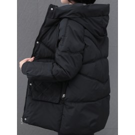 1pc Winter Women'S Casual Hooded Coat, Thickened Cotton Jacket with Zipper, Solid Color Polyester Non-Stretch Regular Length Outerwear 1pc Winter Women'S Casual Hooded Coat, Thickened Cotton Jacket with Zipper, Solid Color Polyester Non-Stretch Regular Length Outerwear