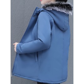 Women's Elegant Winter Coat - Thick Fleece-Lined, Hooded, Zip-Up Jacket in Solid Color Women's Elegant Winter Coat - Thick Fleece-Lined, Hooded, Zip-Up Jacket in Solid Color