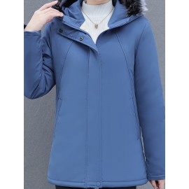 Women's Elegant Winter Coat - Thick Fleece-Lined, Hooded, Zip-Up Jacket in Solid Color Women's Elegant Winter Coat - Thick Fleece-Lined, Hooded, Zip-Up Jacket in Solid Color