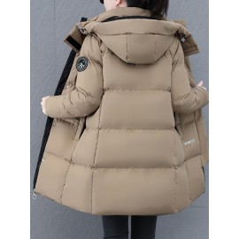 Elegant Plus Size Long Length Hooded Winter Coat with Zipper, 100% Polyester Non-Stretch Casual Style Jacket, Solid Color Warm Padded Outerwear with Regular Sleeves - Winter Collection Elegant Plus Size Long Length Hooded Winter Coat with Zipper, 100% Polyester Non-Stretch Casual Style Jacket, Solid Color Warm Padded Outerwear with Regular Sleeves - Winter Collection