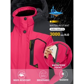 Large-size Women's Waterproof Soft-shell Ski Jacket with Fleece Lining, Hooded, Multiple Pockets, Warm, Comfortable, Bright Colors, Plus-size Coat for Outdoor Sports, Snowsports, Snowboarding, Hiking, Mountaineering, Camping, Daily Casual Work Large-size Women's Waterproof Soft-shell Ski Jacket with Fleece Lining, Hooded, Multiple Pockets, Warm, Comfortable, Bright Colors, Plus-size Coat for Outdoor Sports, Snowsports, Snowboarding, Hiking, Mountaineering, Camping, Daily Casual Work