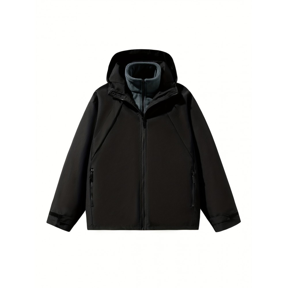 Women's Plus Size 3-in-1 Hooded Windbreaker - Fall/Winter Fashion Jacket with Pockets, Polyester, Long Sleeve, Zip-Up, H-Style Women's Plus Size 3-in-1 Hooded Windbreaker - Fall/Winter Fashion Jacket with Pockets, Polyester, Long Sleeve, Zip-Up, H-Style