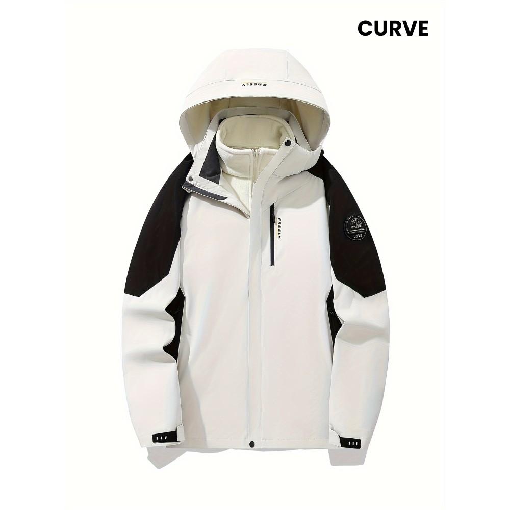Women's Plus Size Outdoor Sports 3-in-1 Jacket - Hooded Color Block Waterproof Coat For Fall & Winter Women's Plus Size Outdoor Sports 3-in-1 Jacket - Hooded Color Block Waterproof Coat For Fall & Winter