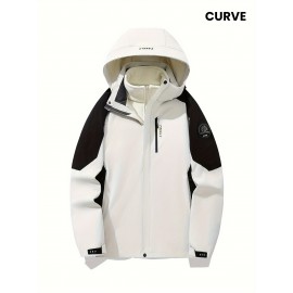 Women's Plus Size Outdoor Sports 3-in-1 Jacket - Hooded Color Block Waterproof Coat For Fall & Winter