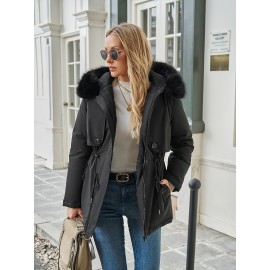 1pc Women'S Plus Size Casual Style Hooded Softshell Jacket, Polyester Fabric, Solid Color, Drawstring Detail, Regular Length, Long Sleeves for Autumn/Winter 1pc Women'S Plus Size Casual Style Hooded Softshell Jacket, Polyester Fabric, Solid Color, Drawstring Detail, Regular Length, Long Sleeves for Autumn/Winter