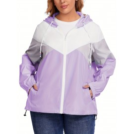 Plus Size Raincoat, Women Water Resistant Rain Jacket, Packable, Outdoor Hooded Windbreaker For Women