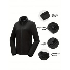Women's Outdoor Sports Plush Jacket, Plus Size Solid Color Zipper Warm Soft Long Sleeve Lightweight Fleece Jacket Women's Outdoor Sports Plush Jacket, Plus Size Solid Color Zipper Warm Soft Long Sleeve Lightweight Fleece Jacket