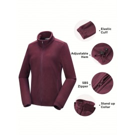 Women's Outdoor Sports Plush Jacket, Plus Size Solid Color Zipper Warm Soft Long Sleeve Lightweight Fleece Jacket Women's Outdoor Sports Plush Jacket, Plus Size Solid Color Zipper Warm Soft Long Sleeve Lightweight Fleece Jacket