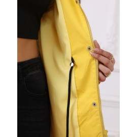 Chic Plus Size Hooded Windbreaker - Casual Solid Color, Drawstring Detail, Machine Washable - Perfect For Spring/Fall Chic Plus Size Hooded Windbreaker - Casual Solid Color, Drawstring Detail, Machine Washable - Perfect For Spring/Fall