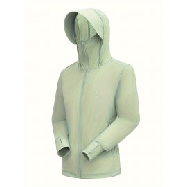 Women's Plus Size Solid Lightweight Hooded Sports Jacket, Spring/Summer, Pockets