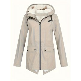 Plus Size Plush Lined Hooded Coat, Warm Long Sleeve Zipper Coat for Winter, Casual Women's Clothing Plus Size Plush Lined Hooded Coat, Warm Long Sleeve Zipper Coat for Winter, Casual Women's Clothing