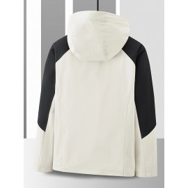 Women's Plus Size Outdoor 3-in-1 Jacket, Colorblock Waterproof Hooded Zip-up Windbreaker, Ideal For Autumn/Winter Hiking & Sports Women's Plus Size Outdoor 3-in-1 Jacket, Colorblock Waterproof Hooded Zip-up Windbreaker, Ideal For Autumn/Winter Hiking & Sports