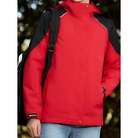 Women's Plus Size Outdoor 3-in-1 Jacket, Colorblock Waterproof Hooded Zip-up Windbreaker, Ideal For Autumn/Winter Hiking & Sports Women's Plus Size Outdoor 3-in-1 Jacket, Colorblock Waterproof Hooded Zip-up Windbreaker, Ideal For Autumn/Winter Hiking & Sports