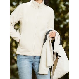 Women's Plus Size Outdoor 3-in-1 Jacket, Colorblock Waterproof Hooded Zip-up Windbreaker, Ideal For Autumn/Winter Hiking & Sports Women's Plus Size Outdoor 3-in-1 Jacket, Colorblock Waterproof Hooded Zip-up Windbreaker, Ideal For Autumn/Winter Hiking & Sports