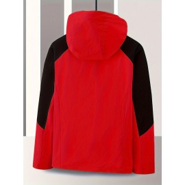 Women's Plus Size Outdoor 3-in-1 Jacket, Colorblock Waterproof Hooded Zip-up Windbreaker, Ideal For Autumn/Winter Hiking & Sports Women's Plus Size Outdoor 3-in-1 Jacket, Colorblock Waterproof Hooded Zip-up Windbreaker, Ideal For Autumn/Winter Hiking & Sports