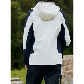 Plus Size Women's Fashion Hooded Jacket - Stylish Color Block Design, Long Sleeve with Adjustable Drawstring Waist, Water-Resistant and Breathable Fabric for Outdoor Enthusiasts, Perfect for Fall and Winter Activities Plus Size Women's Fashion Hooded Jacket - Stylish Color Block Design, Long Sleeve with Adjustable Drawstring Waist, Water-Resistant and Breathable Fabric for Outdoor Enthusiasts, Perfect for Fall and Winter Activities
