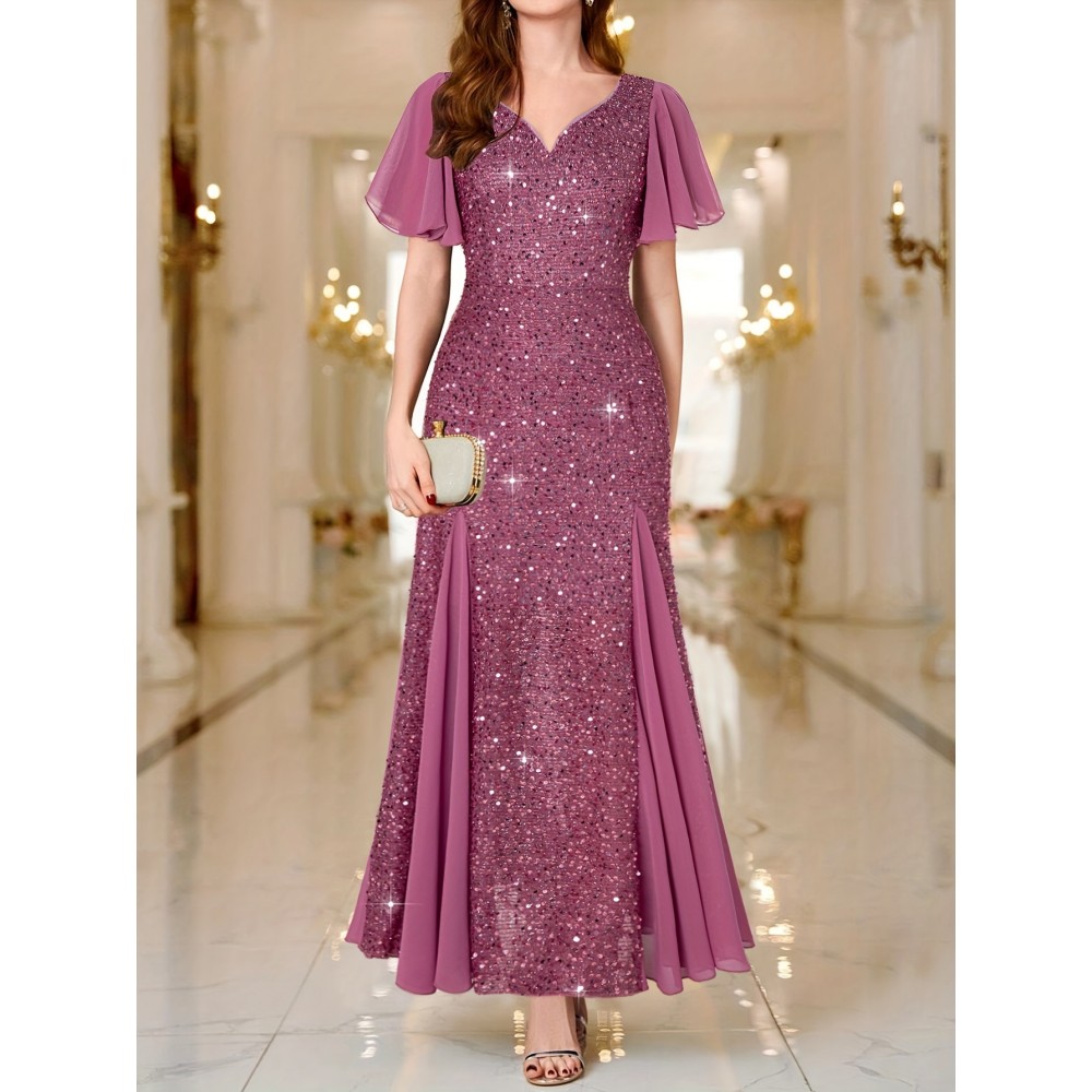 Elegant Sequin Sweetheart Neck Maxi Dress - Bodycon Fit, Micro Elastic Polyester, Puff Sleeves, Solid Color, Hand Wash - Perfect for Party & Banquet, Womens Clothing Elegant Sequin Sweetheart Neck Maxi Dress - Bodycon Fit, Micro Elastic Polyester, Puff Sleeves, Solid Color, Hand Wash - Perfect for Party & Banquet, Womens Clothing